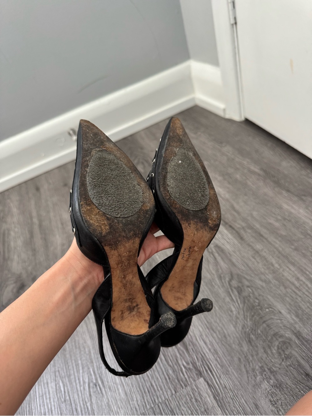 Versace Black Pointed Toe Slingback Heels with Lace-Up Detail - Picture 4 of 5